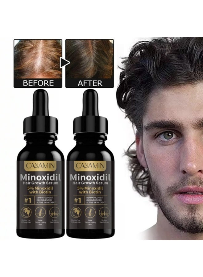 CANAMIN 2-PACKS 5% Minoxidil Hair Growth Serum Contains Biotin，Strengthens Hair Follicles, Stabilizes Hair Roots, and Reduces Hair Loss 30ml*2 - Image 1